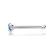14K White Gold Straight Bone Aqua Swarovski Nose Ring, 20 Gauge
