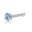 14K White Gold Straight Bone Aqua Swarovski Nose Ring, 20 Gauge