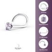 14K White Gold Curved Prong Violet Swarovski Nose Ring, 20 Gauge