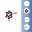 14K Yellow Gold Straight Bone 3.5 MM Amethyst Swarovski Flower Nose Ring, 20 Gauge