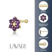 14K Yellow Gold Straight Bone 3.5 MM Amethyst Swarovski Flower Nose Ring, 20 Gauge