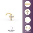 14K Yellow Gold Cross Curved Cubic Zirconia Nose Stud, 20 Gauge