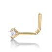 14K Yellow Gold L-Shaped Diamond Nose Ring, 0.07 Carat, 22 Gauge