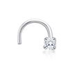 14K White Gold Curved Stud Diamond Nose Ring, 0.01 Carat, 22 Gauge