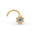 14K Yellow Gold Curved Cubic Zirconia Flower Sun Halo Nose Ring, 20 Gauge