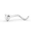 14K White Gold Heart Curved Screw Nose Ring, 20 Gauge