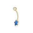 10K Yellow Gold Blue Enamel Star Belly Ring with Cubic Zirconia