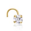 14K Yellow Gold Curve 3 MM Cubic Zirconia Stud Nose Ring, 22 Gauge