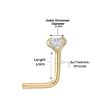14K Yellow Gold L-Shaped 3 MM Cubic Zirconia Nose Ring, 20 Gauge
