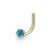 14K Yellow Gold Curved Stud 2 MM Blue Cubic Zirconia Nose Ring, 20 Gauge