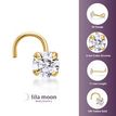 14K Yellow Gold Curved 3 MM Cubic Zirconia Nose Ring, 20 Gauge