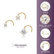 14K Yellow Gold Curved Stud 1.5MM, 2MM, 2.5MM Cubic Zirconia Nose Ring Set, 22 Gauge