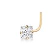 14K Yellow Gold Curve Stud 3 MM Cubic Zirconia Nose Ring, 20 Gauge