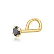14K Yellow Gold Black Diamond Curved Screw Nose Ring, 0.07 Carat, 22 Gauge