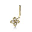 14K Yellow Gold Cubic Zirconia Flower Curved Stud Nose Ring, 20 Gauge
