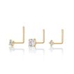 14K Yellow Gold L-Shaped 1.5 MM 2 MM 3 MM Cubic Zirconia Nose Ring Set, 22 Gauge