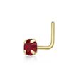 14K Yellow Gold 3 MM Red Swarovski L-Shape Stud Nose Ring, 20 Gauge