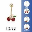 10K Yellow Gold Red and Green Enamel Cherry Cubic Zirconia Belly Ring
