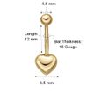 10K Yellow Gold 12 MM Solid Heart Belly Ring
