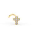 14K Yellow Gold Cross Curved Cubic Zirconia Nose Stud, 20 Gauge