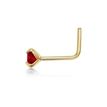 14K Yellow Gold 3 MM Red Swarovski L-Shape Stud Nose Ring, 20 Gauge