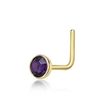 14K Yellow Gold 3 MM Purple Swarovski L-Shape Stud Nose Ring, 20 Gauge