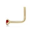 14K Yellow Gold L-Shaped 2MM Red Swarovski Nose Stud Ring, 20 Gauge
