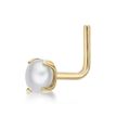 14K Yellow Gold L-Shaped Stud Fresh Water Pearl Nose Ring, 20 Gauge