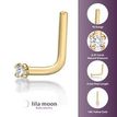 14K Yellow Gold L-Shaped White Diamond Nose Ring, 0.01 Carat, 18 Gauge