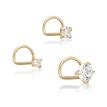 14K Yellow Gold Curved Stud 1.5MM, 2MM, 2.5MM Cubic Zirconia Nose Ring Set, 22 Gauge