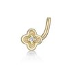 10K Yellow Gold White Cubic Zirconia Curved Stud Flower Nose Ring, 20 Gauge
