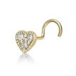 10K Yellow Gold 2 MM Cubic Zirconia Heart Stud Nose Ring, 20 Gauge