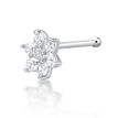 14K White Gold Straight Bone 4.5 MM Cubic Zirconia Flower Nose Ring, 22 Gauge