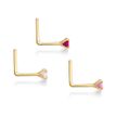 14K Yellow Gold 2 MM Cubic Zirconia L-Shaped Nose Ring Set, 22 Gauge
