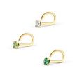 14K Yellow Gold Curved Green Cubic Zirconia Nose Ring, 20 Gauge