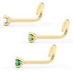 14K Yellow Gold Curved Green Cubic Zirconia Nose Ring, 20 Gauge