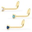 14K Yellow Gold Curved Blue Cubic Zirconia Nose Ring, 20 Gauge