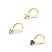 14K Yellow Gold Curved Purple Cubic Zirconia Nose Ring, 20 Gauge