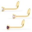 14K Yellow Gold Curved Purple Cubic Zirconia Nose Ring, 20 Gauge