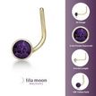 14K Yellow Gold 3 MM Purple Swarovski Curve Stud Nose Ring, 20 Gauge