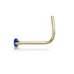 14K Yellow Gold 2 MM Created Blue Opal Curve Stud Nose Ring, 20 Gauge