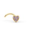 14K Yellow Gold Curved Purple Heart Cubic Zirconia Nose Ring, 20 Gauge