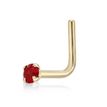 14K Yellow Gold L-Shaped 2MM Red Swarovski Nose Stud Ring, 20 Gauge