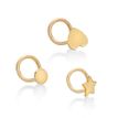 10K Yellow Gold Star, Circle, Heart Curve Nose Ring Set, 22 Gauge