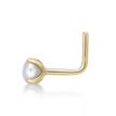14K Yellow Gold L-Shaped Stud Fresh Water Pearl Nose Ring, 20 Gauge