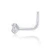 14K White Gold Nose Ring L-Shaped 3 MM Cubic Zirconia Nose Ring, 22 Gauge