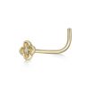 10K Yellow Gold White Cubic Zirconia Curved Stud Flower Nose Ring, 20 Gauge