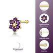 14K Yellow Gold Straight Bone 3.5 MM Amethyst Swarovski Flower Nose Ring, 20 Gauge