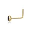 14K Yellow Gold 3 MM Purple Swarovski L-Shape Stud Nose Ring, 20 Gauge
