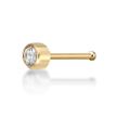 14K Yellow Gold Straight Bone 3MM Cubic Zirconia Bezel Nose Ring, 22 Gauge